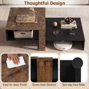 2-Tier Coffee Table Modern Irregular Center Table with Open Storage Shelf-Black & Brown view 9