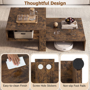 2-Tier Coffee Table Modern Irregular Center Table with Open Storage Shelf-Brown view 9