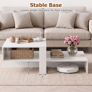 2-Tier Coffee Table Modern Irregular Center Table with Open Storage Shelf-White view 8