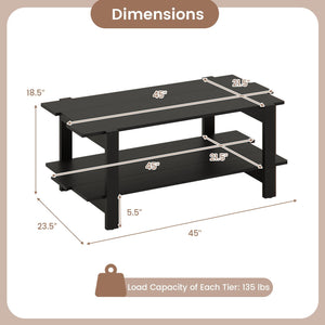 2-Tier Coffee Table Slatted Wood Center Table with Storage Shelf-Black view 5