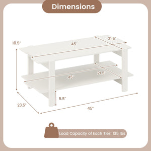 2-Tier Coffee Table Slatted Wood Center Table with Storage Shelf-White view 5