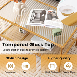 2-Tier Coffee Table with Shelf Center Tea Table with Tempered Glass Top-Golden view 9