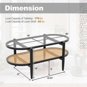 2-Tier Coffee Table with Tempered Glass Tabletop and Acacia Wood Frame-Black view 5