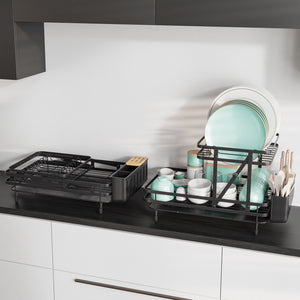 2-Tier Collapsible Dish Rack with Removable Drip Tray-Black view 7