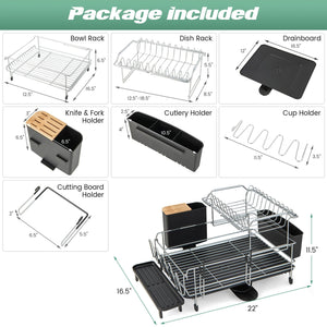 2-Tier Detachable Dish Rack with Drainboard and 360° Swivel Spout-Sliver view 5