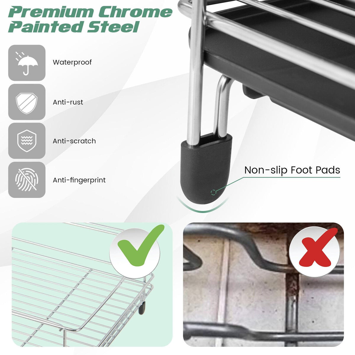 2-Tier Detachable Dish Rack with Drainboard and 360° Swivel Spout-Sliver view 7