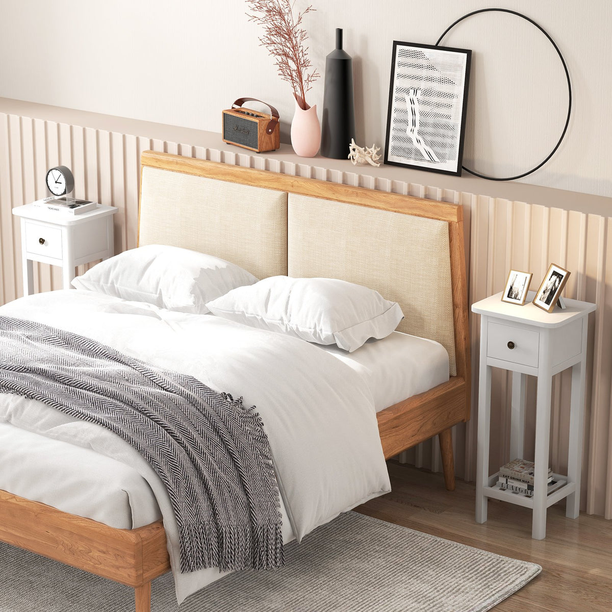 2 Tier Slim Nightstand Bedside Table with Drawer Shelf-White view 6