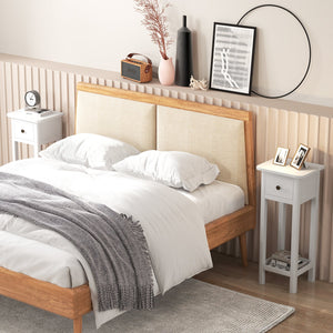 2 Tier Slim Nightstand Bedside Table with Drawer Shelf-White view 6
