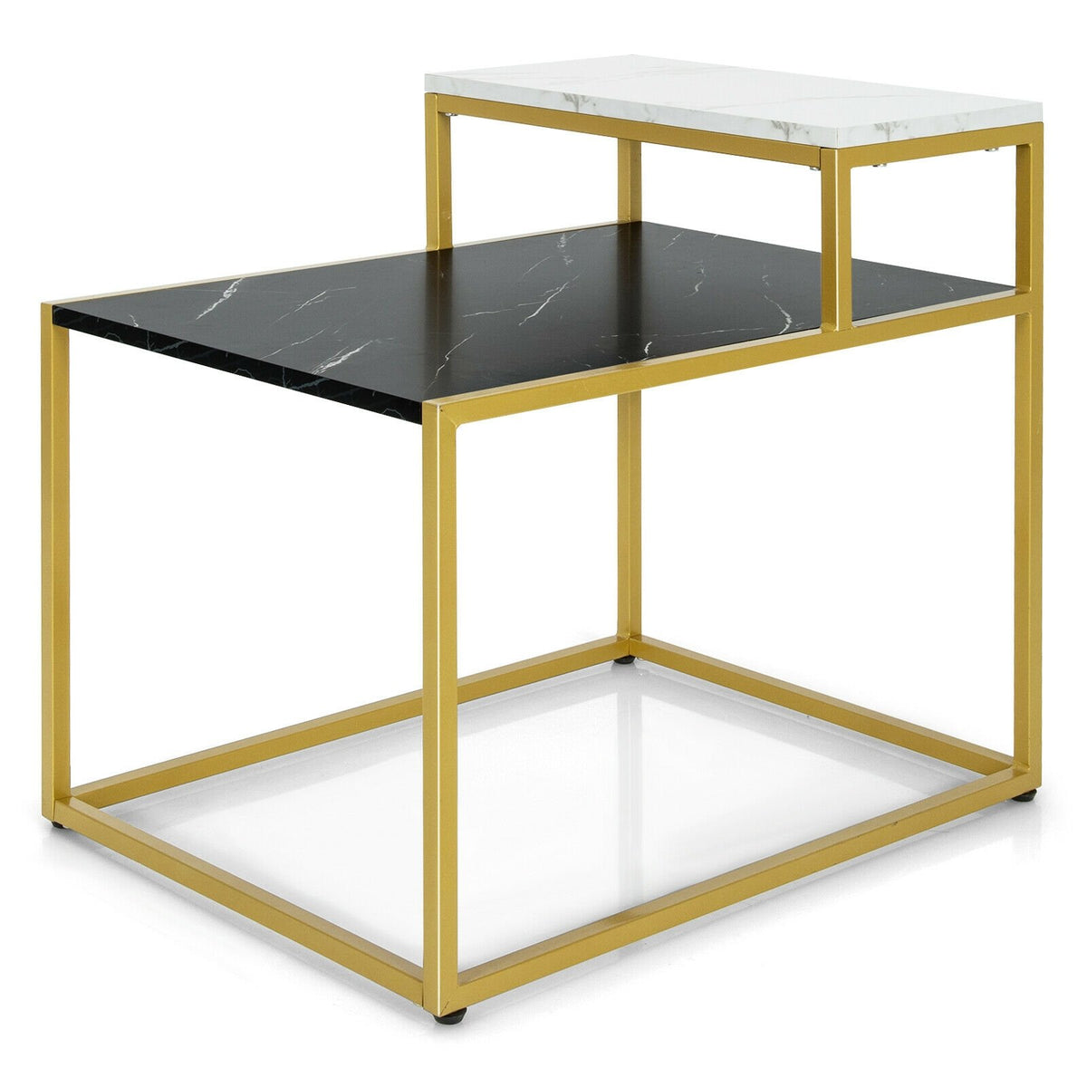 2 Tier End Side Table with, Metal Frame and Storage Shelf for Living Room-White