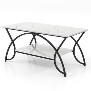 2-Tier Faux Marble Coffee Table with Marble Top and Metal Frame-Black & White view 4