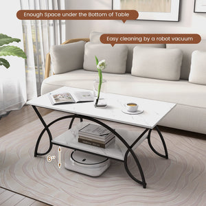 2-Tier Faux Marble Coffee Table with Marble Top and Metal Frame-Black & White view 6