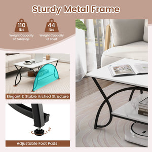 2-Tier Faux Marble Coffee Table with Marble Top and Metal Frame-Black & White view 8