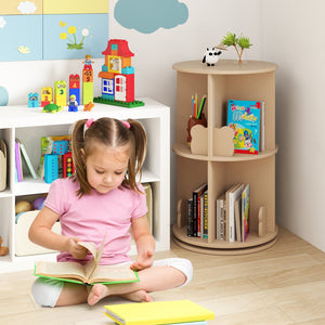2 Tier Freestanding Kids Rotating Bookshelf Storage Rack with Bear Baffles-Natural view 3