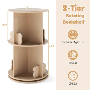 2 Tier Freestanding Kids Rotating Bookshelf Storage Rack with Bear Baffles-Natural view 5