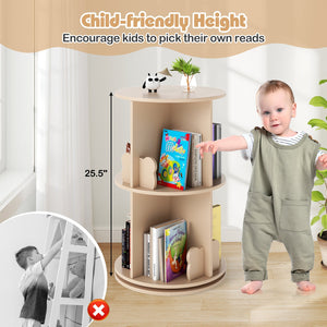 2 Tier Freestanding Kids Rotating Bookshelf Storage Rack with Bear Baffles-Natural view 8