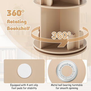 2 Tier Freestanding Kids Rotating Bookshelf Storage Rack with Bear Baffles-Natural view 9
