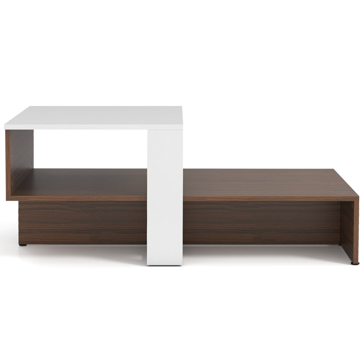 2-Tier Geometric Coffee Table with Storage Shelves for Living Room and Reception Room-White and Brown view 4
