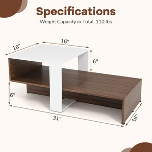 2-Tier Geometric Coffee Table with Storage Shelves for Living Room and Reception Room-White and Brown view 5