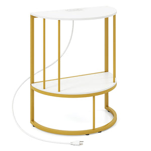 2-Tier Half Moon Console Table with Power Outlets and Storage Shel for Hallway-White view 4