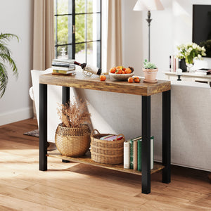 2-Tier Home Bar Table with Open Shelves and Storage for Home Kitchen Living Room Pub-Rustic Brown view 2