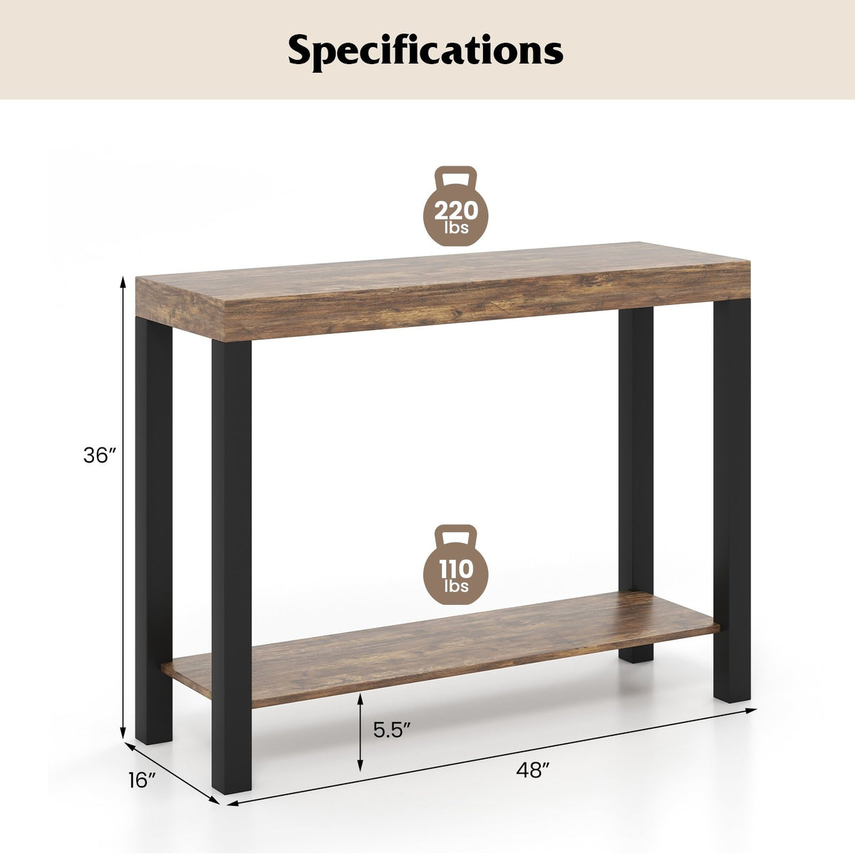 2-Tier Home Bar Table with Open Shelves and Storage for Home Kitchen Living Room Pub-Rustic Brown view 5
