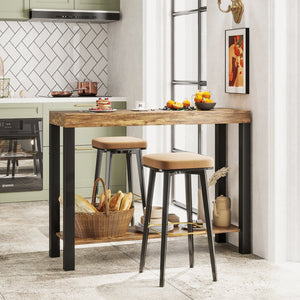 2-Tier Home Bar Table with Open Shelves and Storage for Home Kitchen Living Room Pub-Rustic Brown view 6