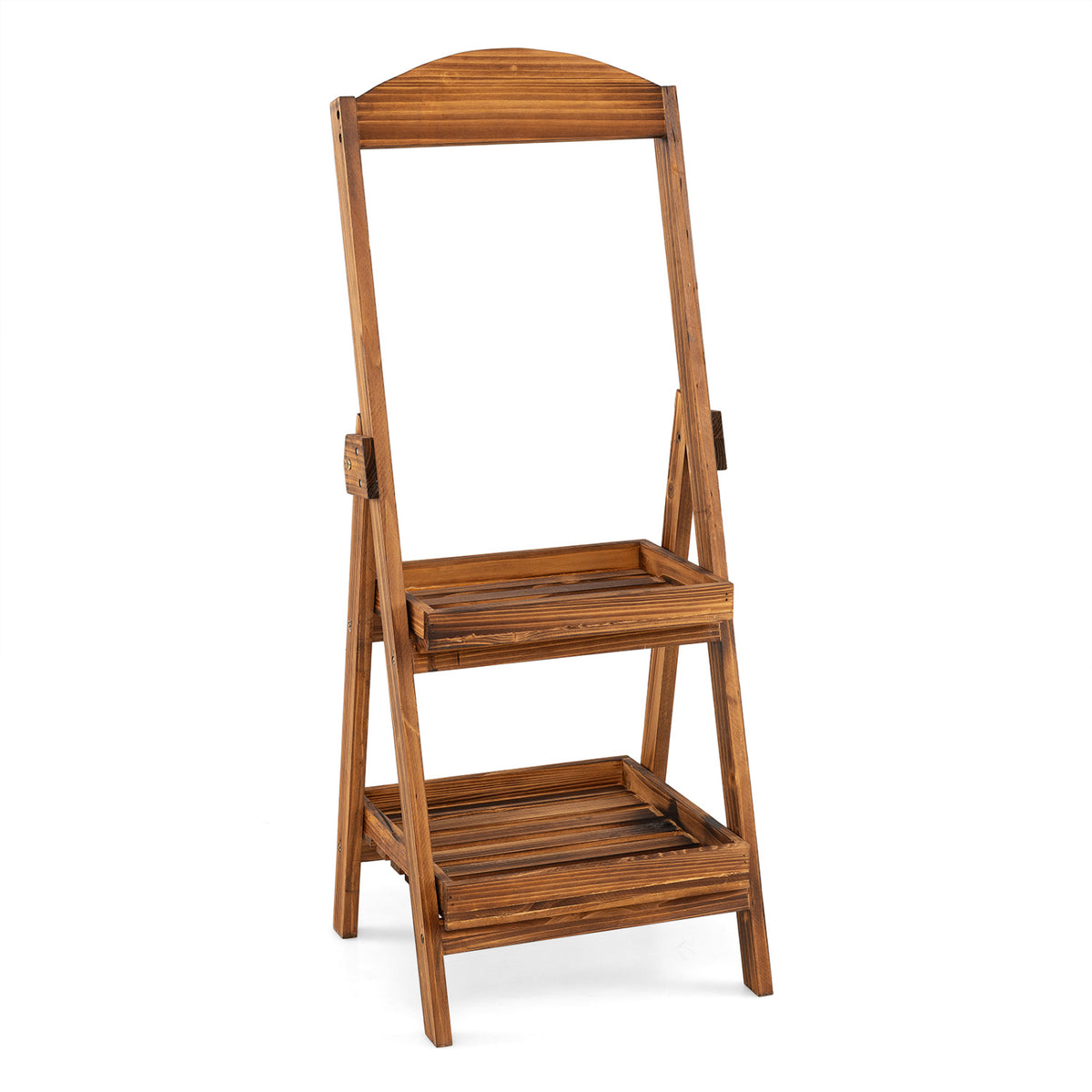 2-Tier Ladder Shelf Rustic Plant Stand with Fir Wood Frame-Rusticbrown view 4
