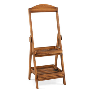 2-Tier Ladder Shelf Rustic Plant Stand with Fir Wood Frame-Rusticbrown view 4