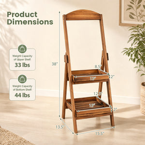 2-Tier Ladder Shelf Rustic Plant Stand with Fir Wood Frame-Rusticbrown view 5