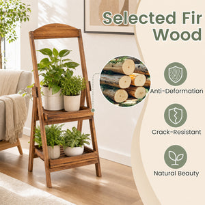 2-Tier Ladder Shelf Rustic Plant Stand with Fir Wood Frame-Rusticbrown view 9