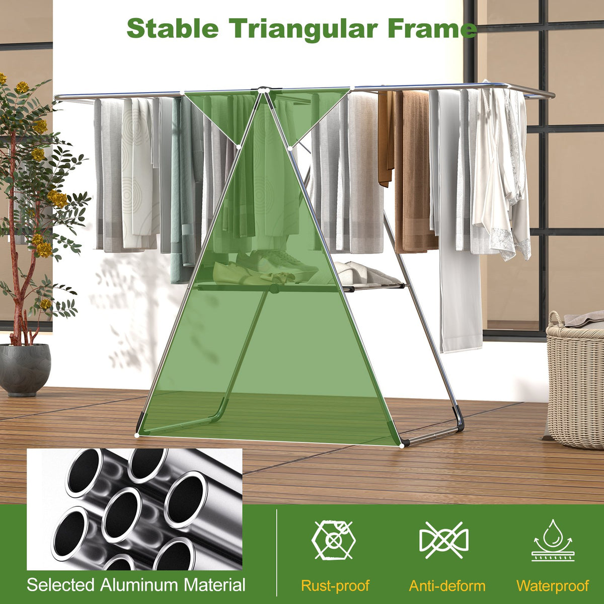 2-Tier Laundry Drying Rack Folding Cloth Rack with Aluminum Frame view 6