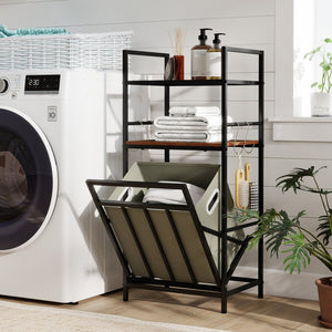 2-Tier Laundry Hamper with Tilt-out Basket-Black view 2