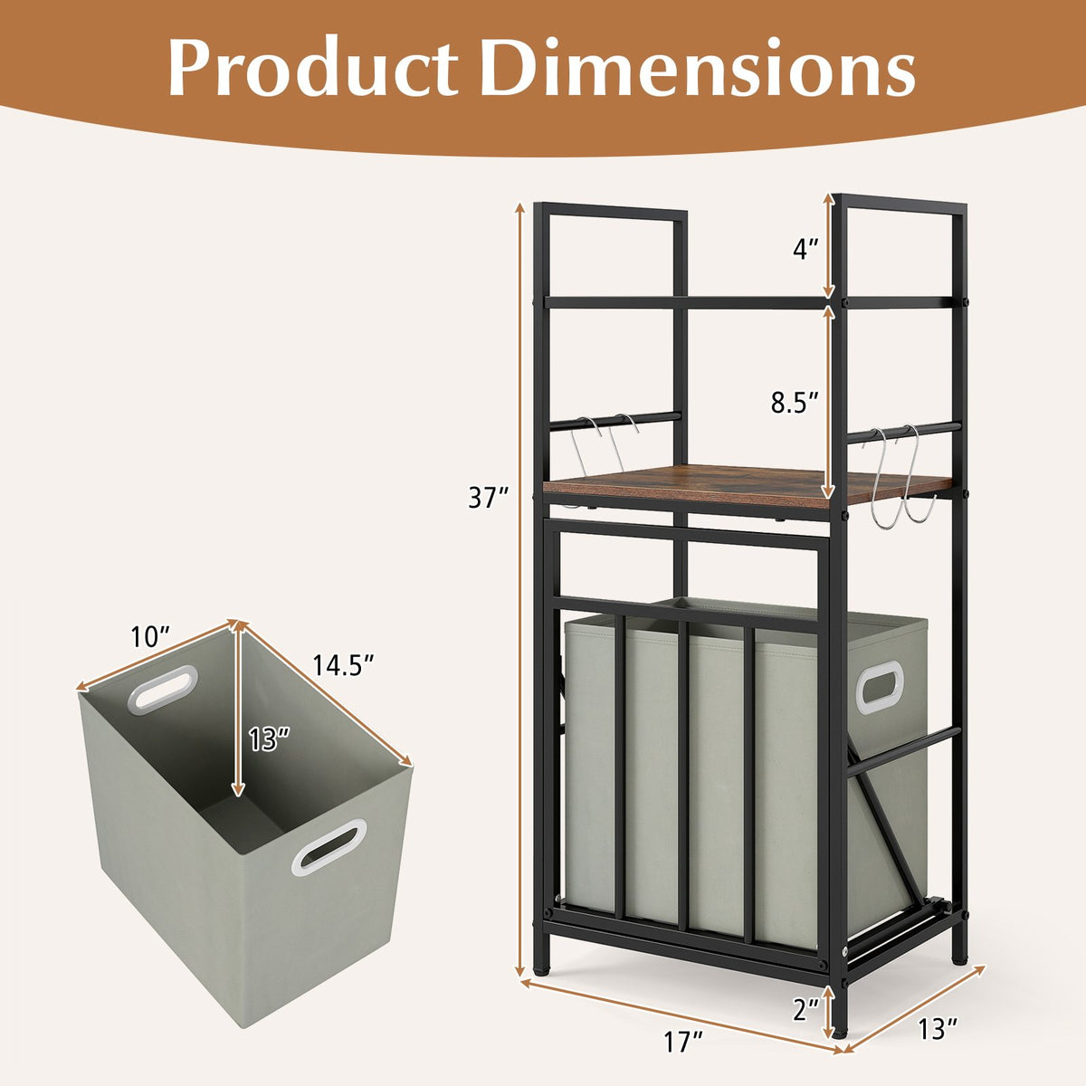 2-Tier Laundry Hamper with Tilt-out Basket-Black view 4