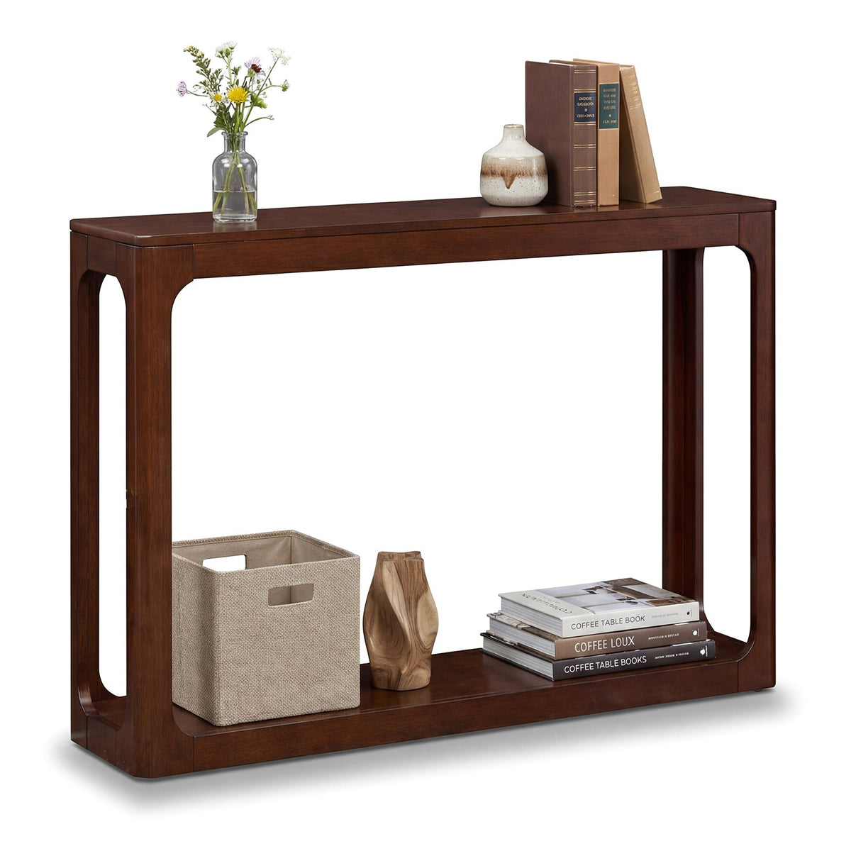 2-Tier Mid Century Wood Console Table with Storage Shelf-Brown view 4