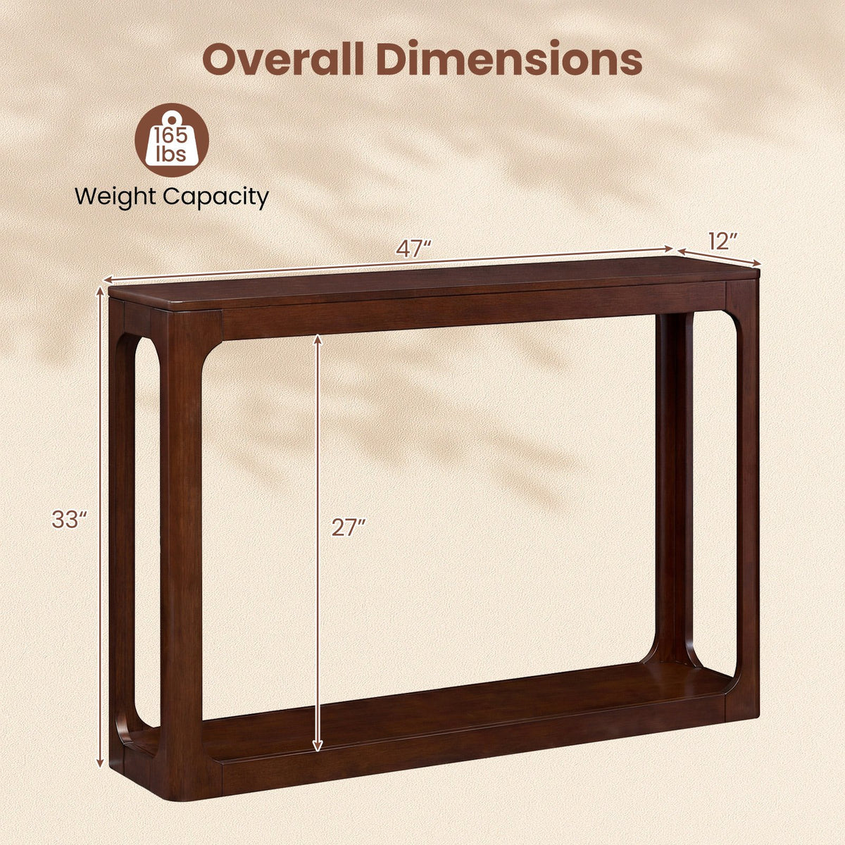 2-Tier Mid Century Wood Console Table with Storage Shelf-Brown view 5
