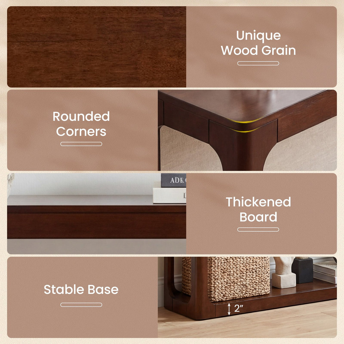 2-Tier Mid Century Wood Console Table with Storage Shelf-Brown view 8