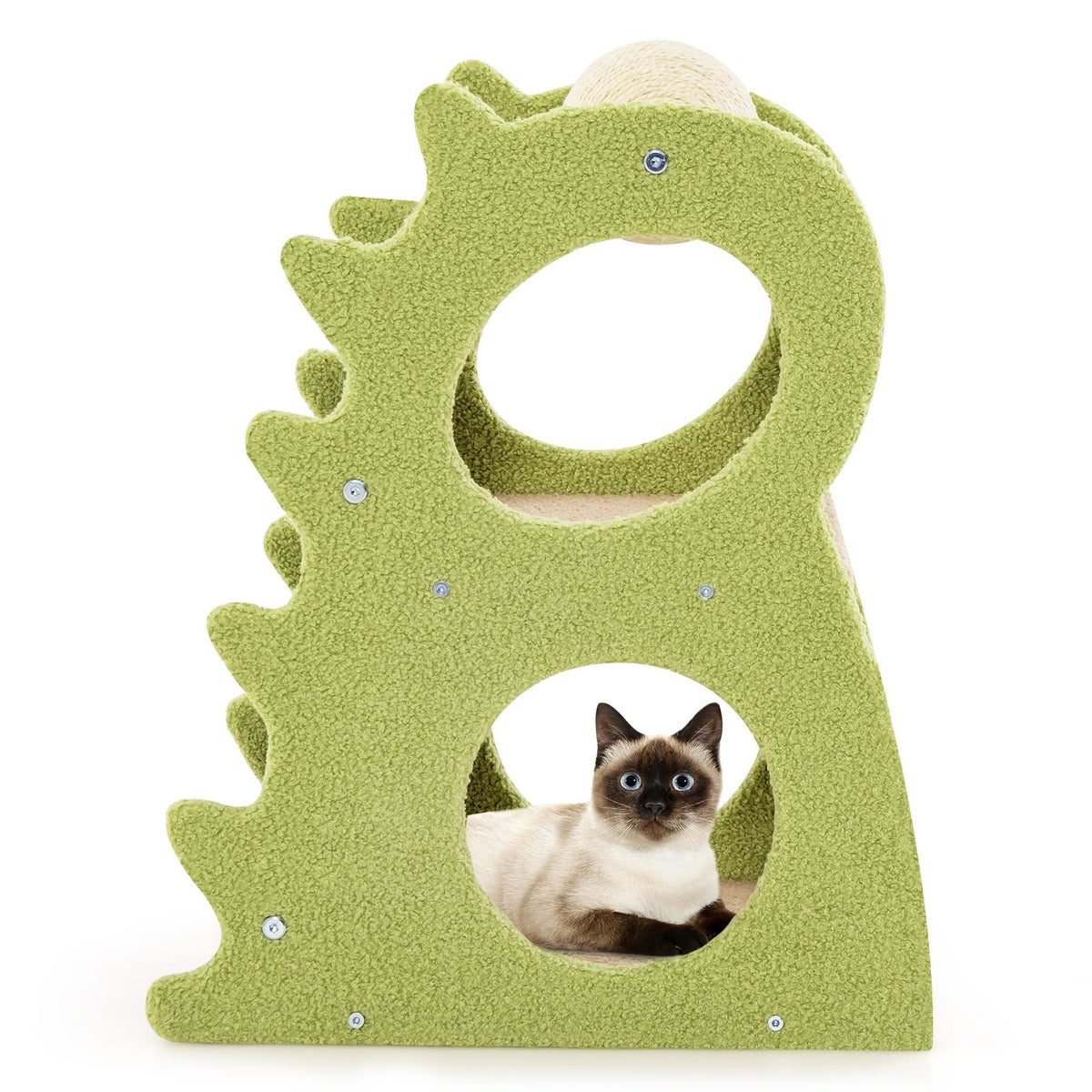 2-Tier Modern Cat Tree for Indoor Cats with Rotatable Sisal Scratching Ball-Green view 4