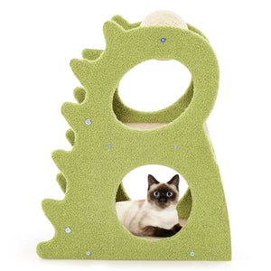 2-Tier Modern Cat Tree for Indoor Cats with Rotatable Sisal Scratching Ball-Green view 4