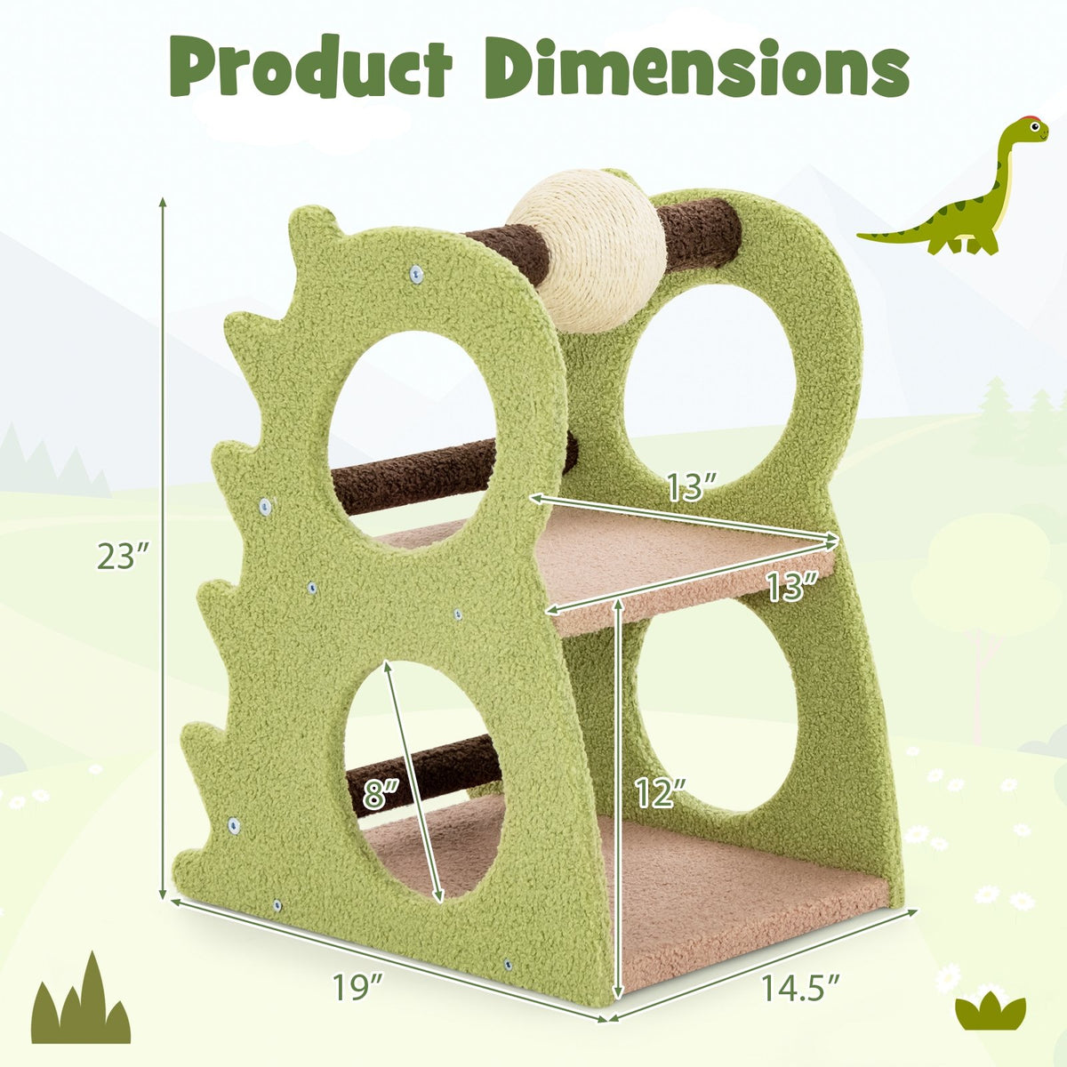 2-Tier Modern Cat Tree for Indoor Cats with Rotatable Sisal Scratching Ball-Green view 5