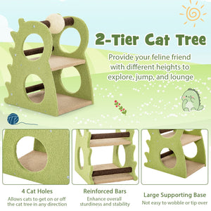 2-Tier Modern Cat Tree for Indoor Cats with Rotatable Sisal Scratching Ball-Green view 6