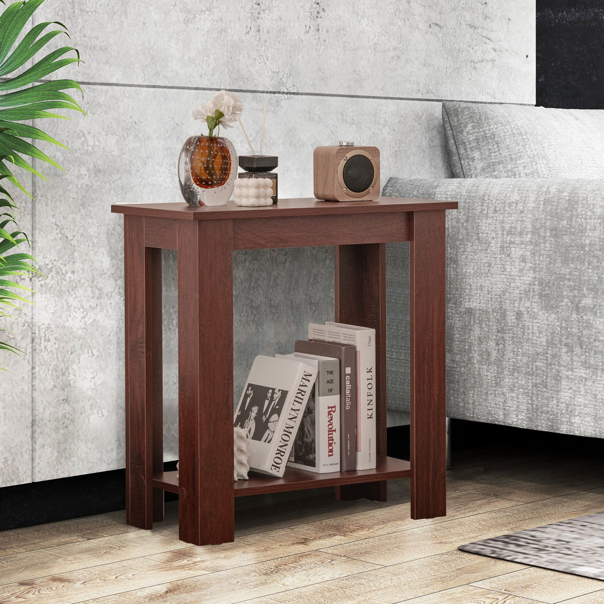 2-Tier Modern Compact End Table with Storage Shelf-Brown view 7