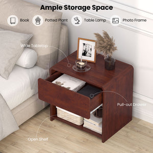 2-Tier Modern Style Nightstand with Drawer and Open Shelf for Bedroom-Walnut view 8