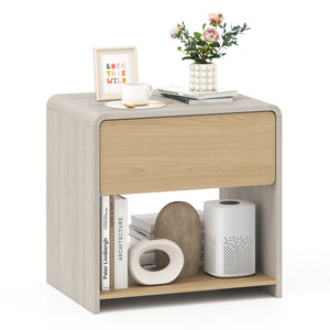 2-Tier Modern Style Nightstand with Drawer and Open Shelf-Oak view 4