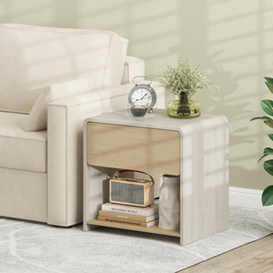 2-Tier Modern Style Nightstand with Drawer and Open Shelf-Oak view 7