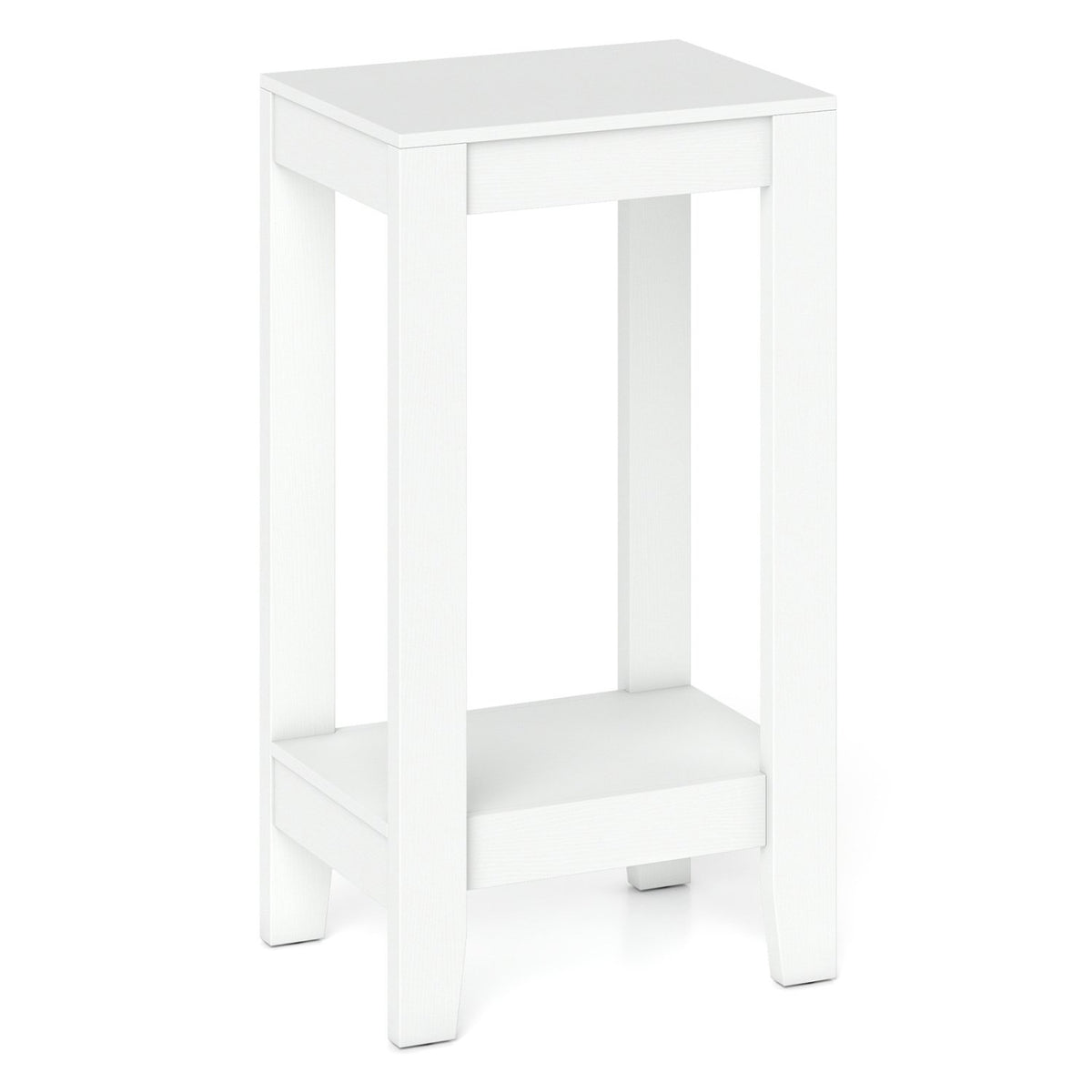 2-Tier Nightstand End Side Wooden Legs Table for Bedroom-White