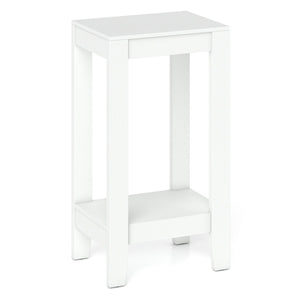 2-Tier Nightstand End Side Wooden Legs Table for Bedroom-White
