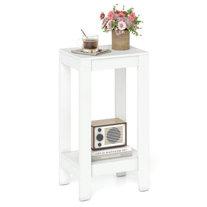 2-Tier Nightstand End Side Wooden Legs Table for Bedroom-White view 4