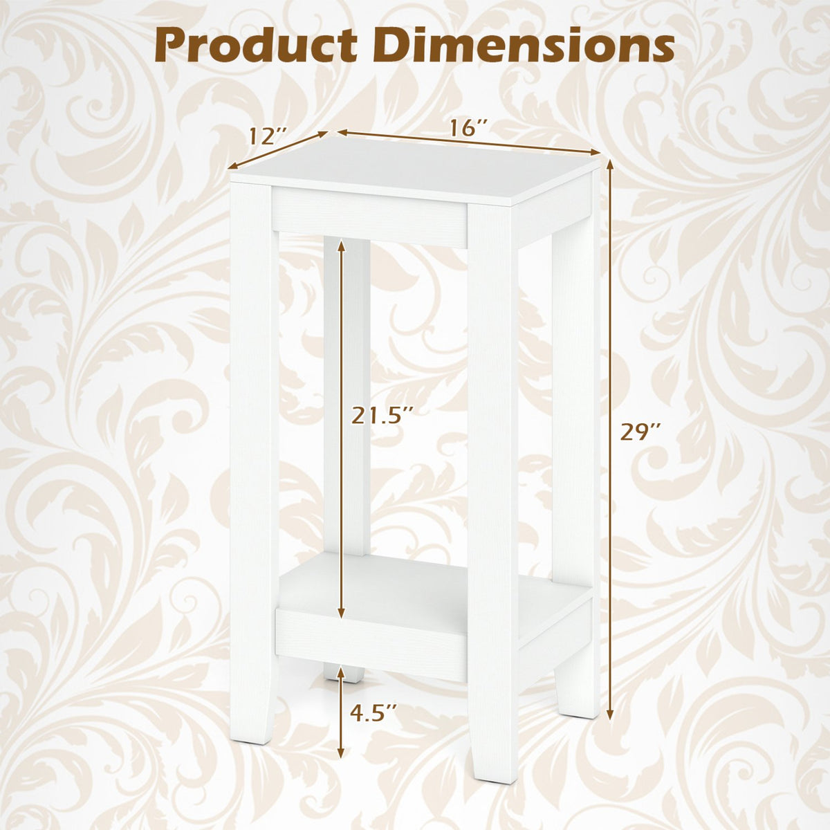 2-Tier Nightstand End Side Wooden Legs Table for Bedroom-White view 5