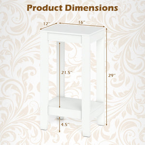 2-Tier Nightstand End Side Wooden Legs Table for Bedroom-White view 5