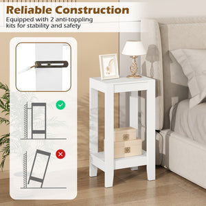 2-Tier Nightstand End Side Wooden Legs Table for Bedroom-White view 9